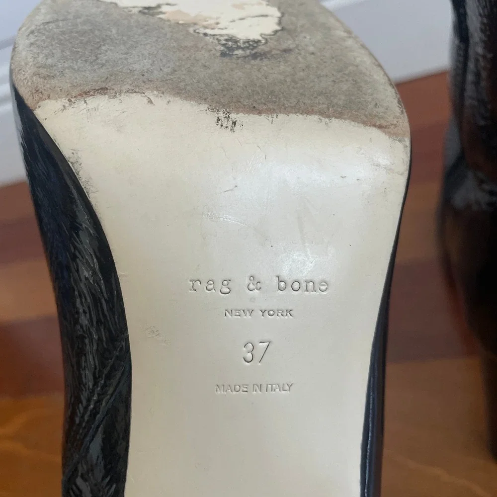 Rag & Bone Women's Ellis Patent Leather Ankle Boots  Square Toe Black Size 37 - Picture 9 of 16